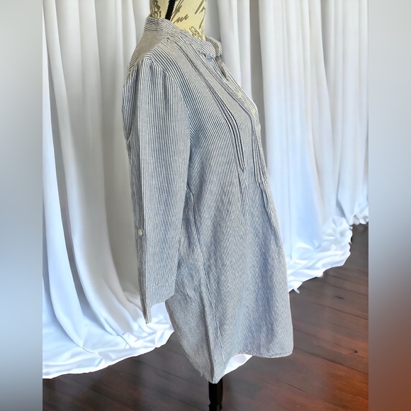 Tahari Linen Blend blue & white striped Long Sleeve Dress Size Small GUC Midi - Picture 5 of 15
